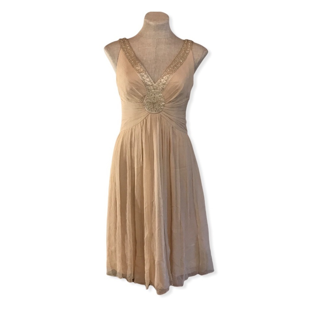 Vintage 90s Women’s Sparkly Beaded Crepe Silk Dress Cream Ecru Size XS/S 1920s